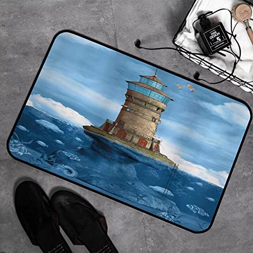 Memory Foam Badezimmer- 40 x 60 cm,Leuchtturm Möwen Vögel Architektur Maritime Rifffische Undersea,Badteppich Saugfähige Rutschfester Badvorleger Waschbar Badematte von MOPPRO