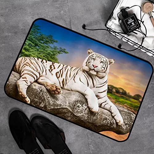 Memory Foam Badezimmer- 40 x 60 cm,Wildlife Tiger On Rock Green Trees König des Waldes,Badteppich Saugfähige Rutschfester Badvorleger Waschbar Badematte von MOPPRO