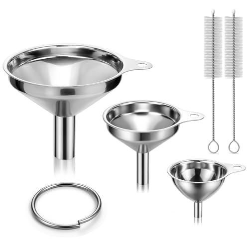 MOPUBZO 3 Stück Trichter Edelstahl Set, stapelbare kleine Küchentrichter 4.5 cm / 5.5 cm / 7.5 cm mit Griff und 2 langen Reinigungsbürsten, Mini Trichter für Marmelade, Kochöle, Flüssigkeiten MOPUBZO 3 Stück Trichter Edelstahl Set, stapelbare kleine Küchentrichter 4.5 cm / 5.5 cm / 7.5 cm mit Griff und 2 langen Reinigungsbürsten, Mini Trichter für Marmelade, Kochöle, Flüssigkeiten von MOPUBZO