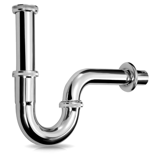 MOPUBZO Universal Siphon für Waschbecken, Edelstahl Röhrensiphon, Abflussrohr Tauchrohr 3-12cm höhenverstellbar, mit Abflussrohr und Dichtungsset, passend für Waschtisch mit 1 1/4″ Anschluss von MOPUBZO
