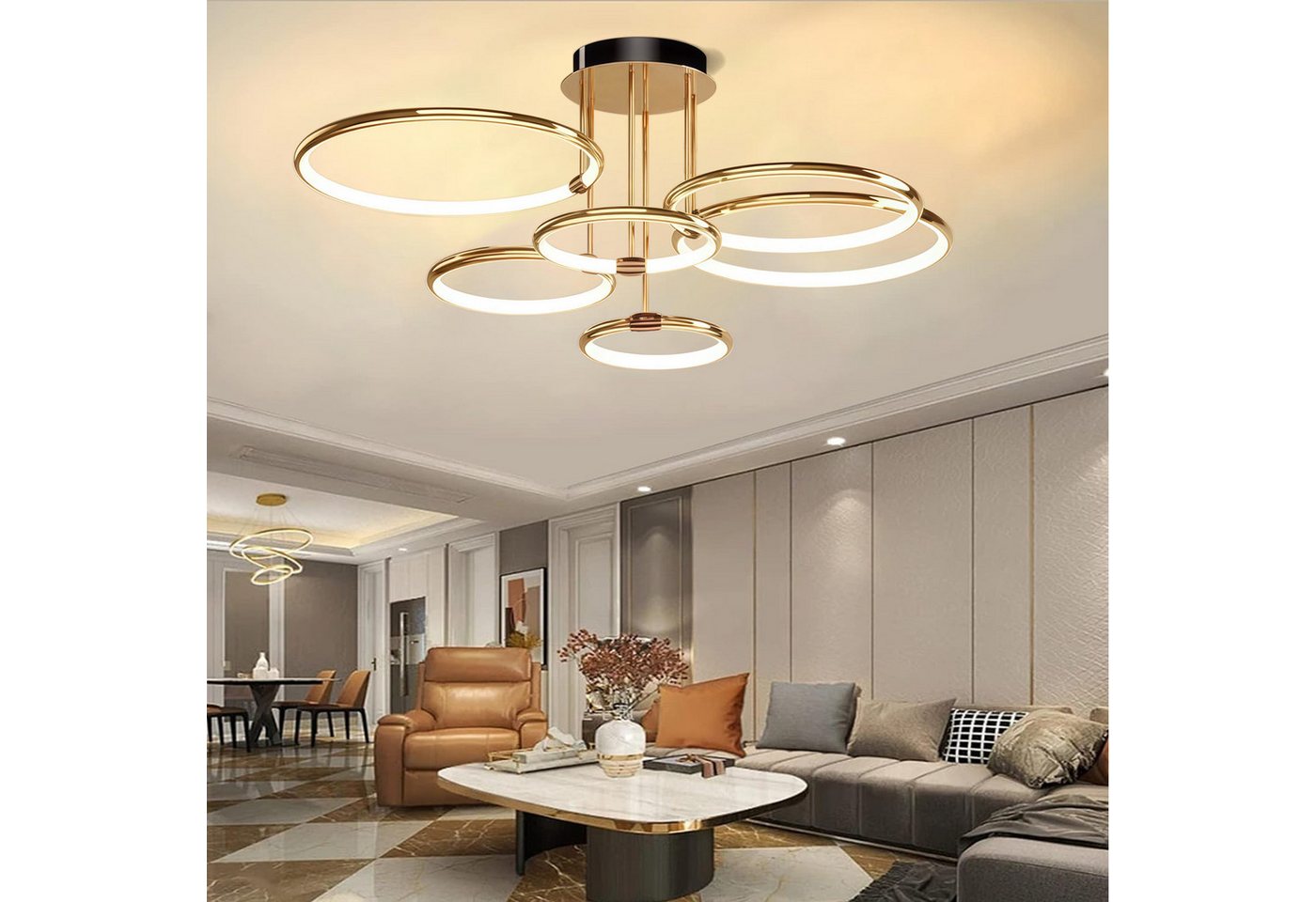 MOPUEA Deckenleuchten Deckenlampen 6 Ring Design Beleuchtung, Dimmbar drei Farbtemperaturen, mit Fernsteuerung, LED fest integriert, Warmweiß, Neutralweiß, Kaltweiß, 6 Köpfe, 3 Modi Lichtfarben, Ø 96 cm, Höhe 39 cm MOPUEA Deckenleuchten Deckenlampen 6 Ring Design Beleuchtung, Dimmbar drei Farbtemperaturen, mit Fernsteuerung, LED fest integriert, Warmweiß, Neutralweiß, Kaltweiß, 6 Köpfe, 3 Modi Lichtfarben, Ø 96 cm, Höhe 39 cm von MOPUEA