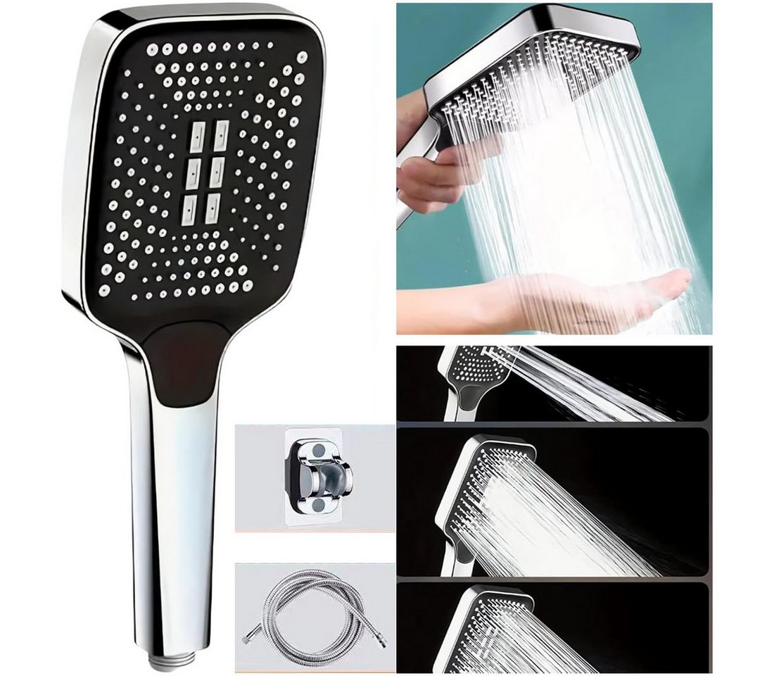 MOPUEA Duschbrause Duschkopf mit Schlauch Handbrause Hochdruck Duschkopf Wassersparender, (1-tlg., mit 3 Strahlarten, inkl. 2 m Schlauch und Halterung), Wassersparend, verchromt, für Badezimmer von MOPUEA