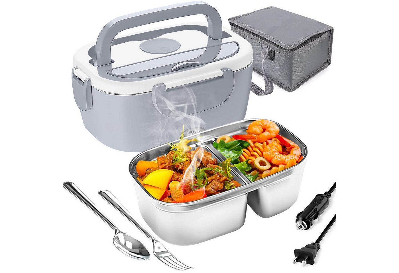MOPUEA Elektrische Lunchbox 3 in 1 Elektrische Lunchbox, Lunchbox Brotdose aus Edelstahl, (isolierte Lunchbox für Zuhause und Auto) von MOPUEA