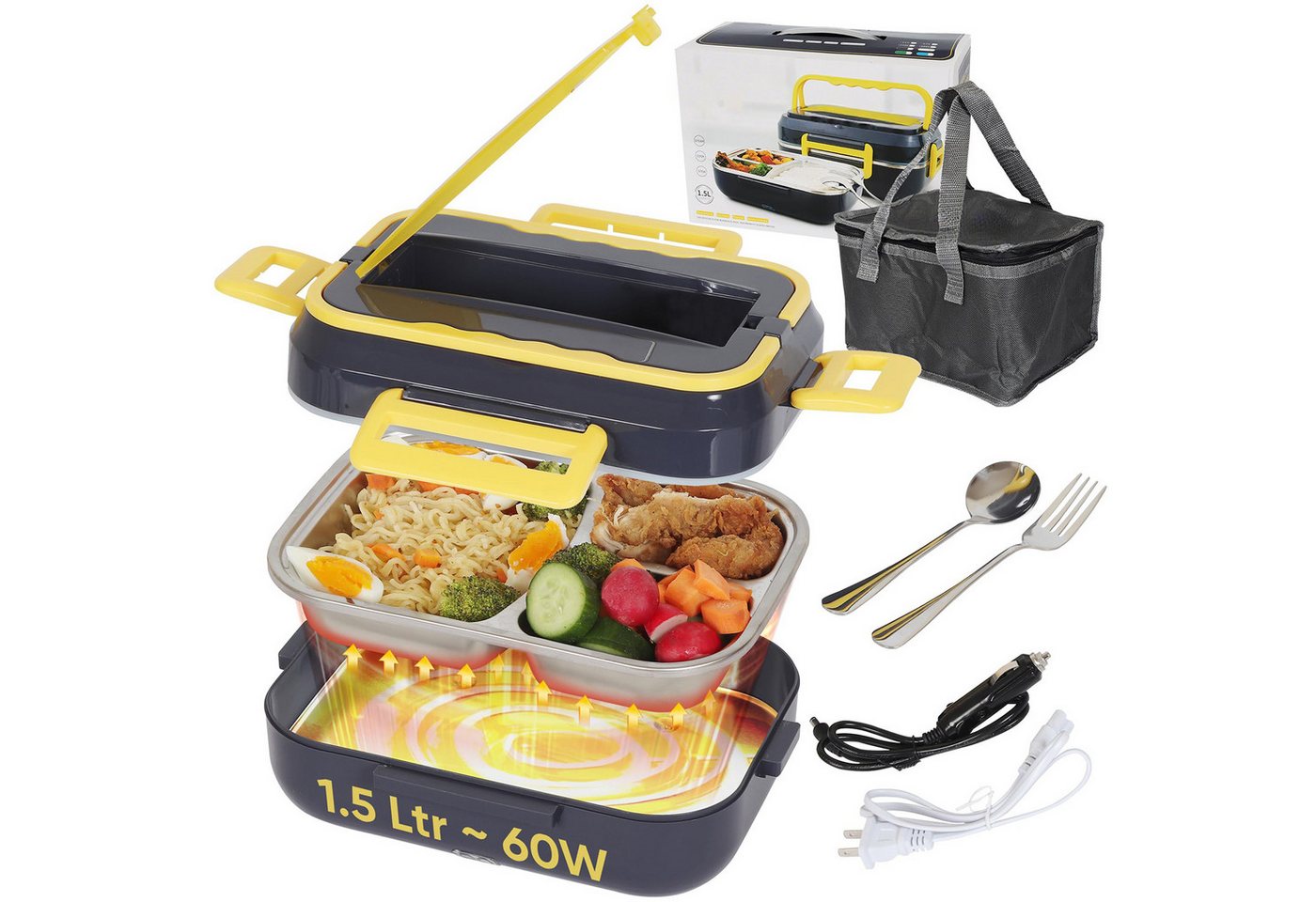 MOPUEA Elektrische Lunchbox 4 in 1 für Zuhause und Auto, 1,2 L, schnelles Erhitzen von Speisen, (4-in-1 elektrische Lunchbox für Auto, Büro, LKW, vielseitig einsetzbar, 1.5L, 75-W-Heizsystem, schnelles Erhitzen, leise, zirkulierende Wärme), Auslaufsicher, Gummidichtung,Kapazität, tragbar, Temperatur bis 80°C MOPUEA Elektrische Lunchbox 4 in 1 für Zuhause und Auto, 1,2 L, schnelles Erhitzen von Speisen, (4-in-1 elektrische Lunchbox für Auto, Büro, LKW, vielseitig einsetzbar, 1.5L, 75-W-Heizsystem, schnelles Erhitzen, leise, zirkulierende Wärme), Auslaufsicher, Gummidichtung,Kapazität, tragbar, Temperatur bis 80°C von MOPUEA