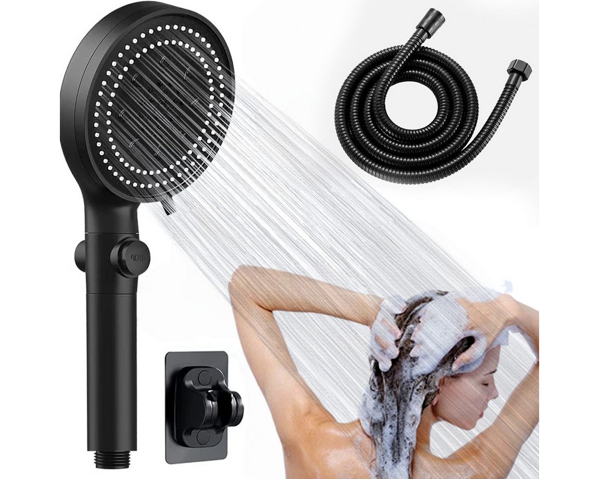 MOPUEA Handbrause Regenduschkopf Duschkopf,Hochdruck-Handbrause 5Sprühmodi,1.5m Schlauch, (Duschkopf-Set mit Schlauch und Halterung, 1 Duschkopf, 1 Halterung, 1,5 m Schlauch, 6 m Rohmaterialband), On/Off-Schalter, 5 Duschmodi, Touch-Clean-Düsen,verstellbare Halterung von MOPUEA