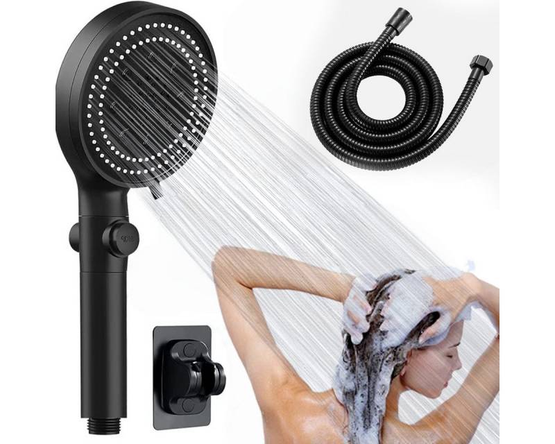 MOPUEA Handbrause Regenduschkopf Duschkopf,Hochdruck-Handbrause 5Sprühmodi,1.5m Schlauch, (Duschkopf-Set mit Schlauch und Halterung, 1 Duschkopf, 1 Halterung, 1,5 m Schlauch, 6 m Rohmaterialband), On/Off-Schalter, 5 Duschmodi, Touch-Clean-Düsen,verstellbare Halterung von MOPUEA