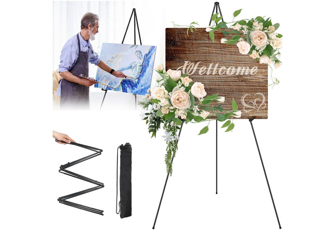 MOPUEA Staffelei Staffelei für Display-Malerei,Leinwand,faltbares Stativ 169cm,2 Stück, Verstellbares Stativ Leinwand Malerei Display, mit Tragetasche MOPUEA Staffelei Staffelei für Display-Malerei,Leinwand,faltbares Stativ 169cm,2 Stück, Verstellbares Stativ Leinwand Malerei Display, mit Tragetasche von MOPUEA