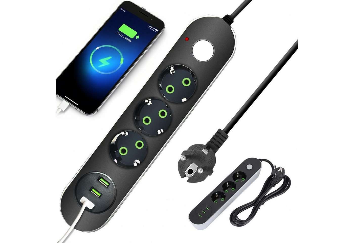 MOPUEA Steckdosenleiste mit 3 USB, Mehrfachsteckdose mit Hauptschalter Steckdosenleiste 3-fach (Ein-/Ausschalter, Schalterbeleuchtung, USB-Anschlüsse, Uberlastungsschutz mit Kontrollleuchte, Kabellänge 1.8 m), Tragbare Stromumwandlungssteckdose, Haushaltsladesteckdose MOPUEA Steckdosenleiste mit 3 USB, Mehrfachsteckdose mit Hauptschalter Steckdosenleiste 3-fach (Ein-/Ausschalter, Schalterbeleuchtung, USB-Anschlüsse, Uberlastungsschutz mit Kontrollleuchte, Kabellänge 1.8 m), Tragbare Stromumwandlungssteckdose, Haushaltsladesteckdose von MOPUEA