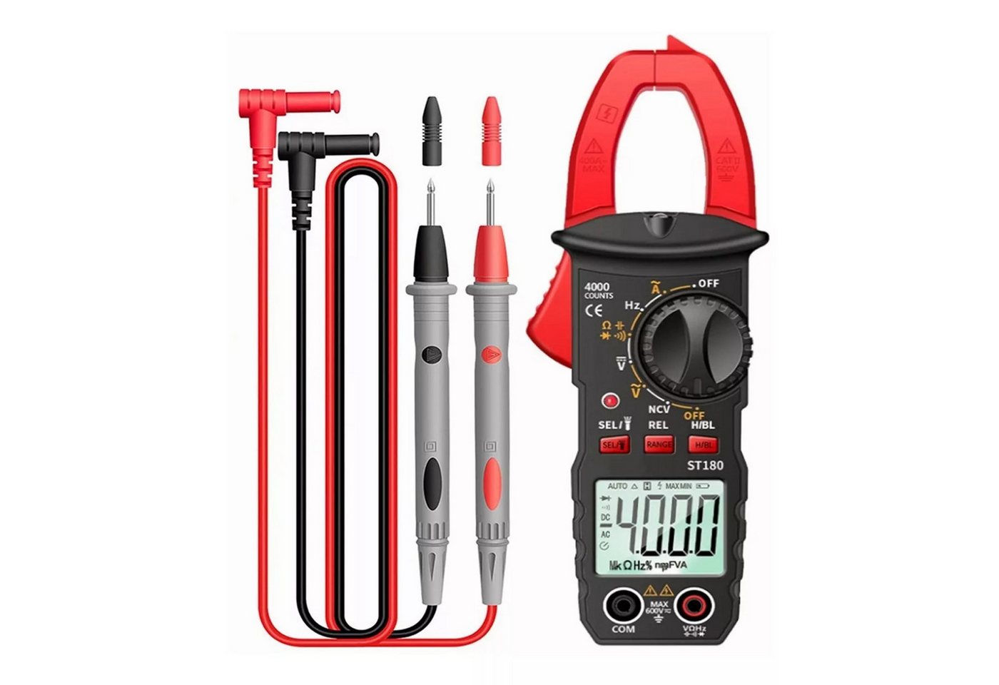 MOPUEA Strommessgerät Strommessgerät Stromzange Multimeter AC/DC Stromprüfer Schwarz, Packung, 1-tlg., Helles hintergrundbeleuchtetes Display und LED-Taschenlampe, Messingkern, für spezielle hochpräzise, niederohmige Prüfungen von MOPUEA