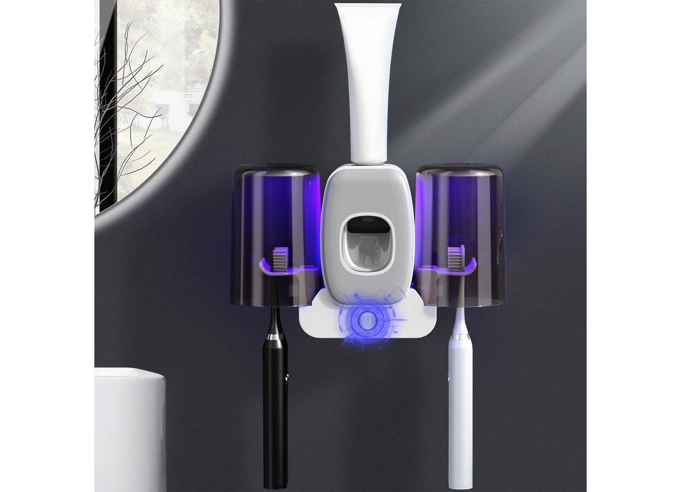 MOPUEA Zahnbürstenhalter Zahnbürstenhalter UV Desinfektions Zahnbürsten Halter mit 4 Schlitze, (Automatischer Zahnpastaspender, mit 2 herausnehmbarer Becher, 1-St., 20*6.6*13cm, für eine vierköpfige Familie), mit starkem Aufkleber, ohne Bohren MOPUEA Zahnbürstenhalter Zahnbürstenhalter UV Desinfektions Zahnbürsten Halter mit 4 Schlitze, (Automatischer Zahnpastaspender, mit 2 herausnehmbarer Becher, 1-St., 20*6.6*13cm, für eine vierköpfige Familie), mit starkem Aufkleber, ohne Bohren von MOPUEA