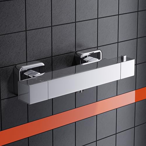 MORADO Duscharmatur Mit Thermostat,Duscharmatur mit Sicherheitssperre bei 38° C,Thermostat Brausethermostat,Mischbatterie Dusche,Chrom,Quadratische Form von MORADO