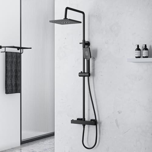 MORADO Schwarzes Dushcharmatur komplettset,duschset mit armatur,Duschsystem mit thermostat,Regendusche Duschsystem mit Duschkopf,Duscharmatur mit thermostat,matt schwarz von MORADO