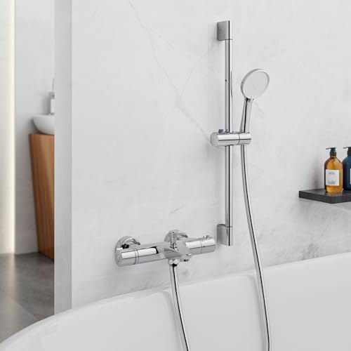 MORADO Duschsystem mit Thermostat,Duscharmatur Kompletset,Badewannenarmatur mit Handbrause, (mit Brausegarnitur 700 mm),Handbrause mit 3 Funktionen,Chrom von MORADO