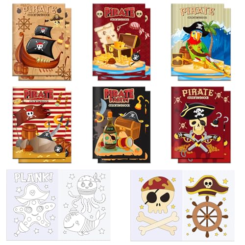 MORAINJAY 12 Stück Mini Malbücher für Kinder, kleine Malbuch, Malbuch Klein Mitgebsel Kindergeburtstag, Kleine Malbücher Mini für Geschenktüten & Partygeschenke (Pirat) von MORAINJAY