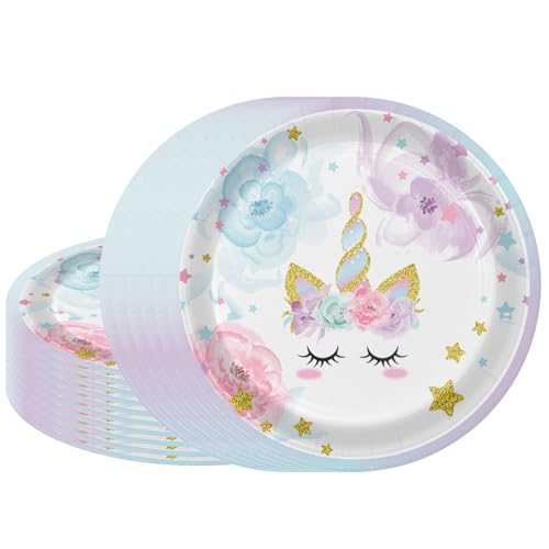 MORAINJAY 16 Stück Einhorn Pappteller Lila Geburtstagsdeko Set, Geburtstag Party Geschirr, Prinzessinnen Partygeschirr Set, Kindergeburtstag Set mit 9 Zoll Pappteller Geschirr für Babyshower Mädchen MORAINJAY 16 Stück Einhorn Pappteller Lila Geburtstagsdeko Set, Geburtstag Party Geschirr, Prinzessinnen Partygeschirr Set, Kindergeburtstag Set mit 9 Zoll Pappteller Geschirr für Babyshower Mädchen von MORAINJAY