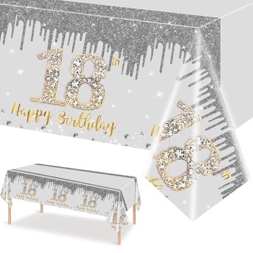MORAINJAY 18 Geburtstag Tischdecke,137x274cm Silbernes mit Gold Tischdecke für Mädchen Junge 18 Geburtstag Party,Rechteckige Tischdecke für Geburtstag Party Deko zum 18. MORAINJAY 18 Geburtstag Tischdecke,137x274cm Silbernes mit Gold Tischdecke für Mädchen Junge 18 Geburtstag Party,Rechteckige Tischdecke für Geburtstag Party Deko zum 18. von MORAINJAY