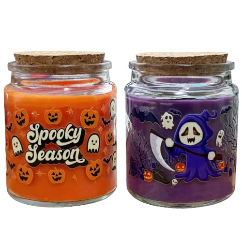 MORAINJAY 2 Stück Halloween Kerzen im Glas on Geist Kürbis Sticker, Natürliches Sojawachs Lila Orange Duftkerze, Handgefertigte Kerze Geschenk Scented Candle Deko für Herbst, Geburtstage, Halloween MORAINJAY 2 Stück Halloween Kerzen im Glas on Geist Kürbis Sticker, Natürliches Sojawachs Lila Orange Duftkerze, Handgefertigte Kerze Geschenk Scented Candle Deko für Herbst, Geburtstage, Halloween von MORAINJAY