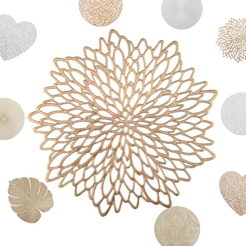 MORAINJAY 2er Set Platzdeckchen Gold Tischset PVC Ausgehöhlte Platzset Metallische Hibiskusblüte Tischsets, Waschbar Hitzebeständig Rutschfester Platz-Mattenc für Weihnachten Hochzeit Party MORAINJAY 2er Set Platzdeckchen Gold Tischset PVC Ausgehöhlte Platzset Metallische Hibiskusblüte Tischsets, Waschbar Hitzebeständig Rutschfester Platz-Mattenc für Weihnachten Hochzeit Party von MORAINJAY