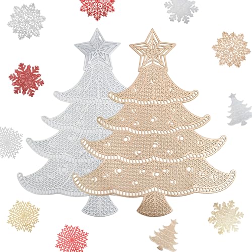 MORAINJAY 2er Set Platzdeckchen Gold und Silber Tischset PVC Ausgehöhlte Platzset Metallische Weihnachtsbaum Tischsets,Waschbar Hitzebeständig Rutschfester Platz-Mattenc für Weihnachten Hochzeit Party MORAINJAY 2er Set Platzdeckchen Gold und Silber Tischset PVC Ausgehöhlte Platzset Metallische Weihnachtsbaum Tischsets,Waschbar Hitzebeständig Rutschfester Platz-Mattenc für Weihnachten Hochzeit Party von MORAINJAY