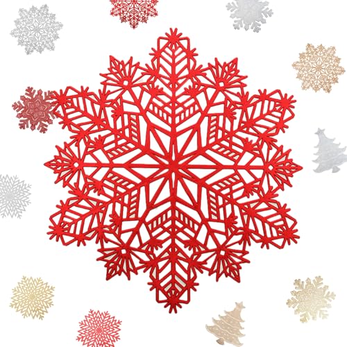 MORAINJAY 2er Set Platzdeckchen Rot Tischset PVC Ausgehöhlte Platzset Metallische Schneeflocke Tischsets, Waschbar Hitzebeständig Rutschfester Platz-Mattenc für Weihnachten Hochzeit Party MORAINJAY 2er Set Platzdeckchen Rot Tischset PVC Ausgehöhlte Platzset Metallische Schneeflocke Tischsets, Waschbar Hitzebeständig Rutschfester Platz-Mattenc für Weihnachten Hochzeit Party von MORAINJAY