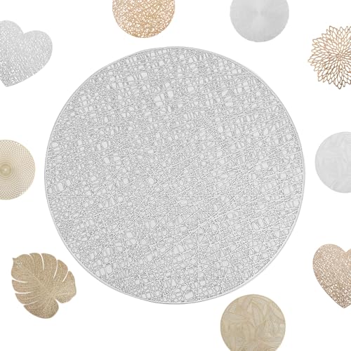 MORAINJAY 2er Set Platzdeckchen Silber Tischset PVC Ausgehöhlte Platzset Metallische Runde Tischsets, Waschbar Hitzebeständig Rutschfester Platz-Mattenc für Weihnachten Hochzeit Party MORAINJAY 2er Set Platzdeckchen Silber Tischset PVC Ausgehöhlte Platzset Metallische Runde Tischsets, Waschbar Hitzebeständig Rutschfester Platz-Mattenc für Weihnachten Hochzeit Party von MORAINJAY