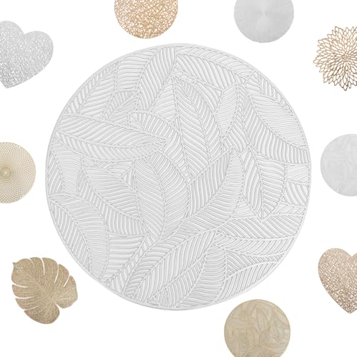 MORAINJAY 2er Set Platzdeckchen Silber Tischset PVC Ausgehöhlte Platzset Metallische Runde Tischsets, Waschbar Hitzebeständig Rutschfester Platz-Mattenc für Weihnachten Hochzeit Party von MORAINJAY