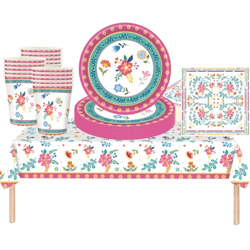 MORAINJAY 53 Stück Blumenmuster Partygeschirr für 16 Gäste, Teeparty Party Geschirr Set Teeparty Tischdecke Papier Teller Servietten Tassen für Geburtstag Muttertag Babyparty Bridgerton Hochzeit MORAINJAY 53 Stück Blumenmuster Partygeschirr für 16 Gäste, Teeparty Party Geschirr Set Teeparty Tischdecke Papier Teller Servietten Tassen für Geburtstag Muttertag Babyparty Bridgerton Hochzeit von MORAINJAY