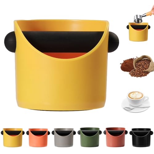 MORAINJAY Abklopfbehälter für Kaffeesatz, Gelb Abschlagbehälter für Siebträgermaschin Zubehör, Kaffeemaschine Abschlagbox Gerader Mund Kaffeesatz Eimer für Barista Zubehör, Knock Box für Kaffeesatz von MORAINJAY