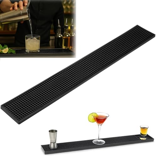 MORAINJAY Bar Service Matte Schwarz, Bar Mat 60x10cm Barmatte Silikon Trocknend Matte Zubehör Geschirr 1cm Dick für Verschüttungen Bar Club Küche Café, Rutschfest Gummi Barmatte Abtropfmatte Kaffee von MORAINJAY