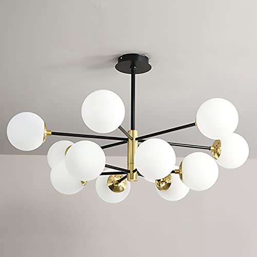 MORATER Kronleuchter Mid Century Modern Industrial E27 Sputnik Pendelleuchte Kronleuchter Deckenleuchte Schwarz und Gold Licht für Wohnzimmer, Küche, Schlafzimmer, Esszimmer (12 Lights, Cream) von MORATER