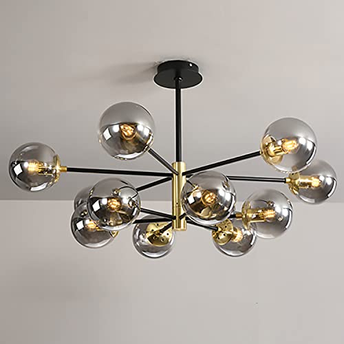 MORATER Kronleuchter Mid Century Modern Industrial E27 Sputnik Pendelleuchte Kronleuchter Deckenleuchte Schwarz und Gold Licht für Wohnzimmer, Küche, Schlafzimmer, Esszimmer (12 Lights, Smoke Grey) von MORATER