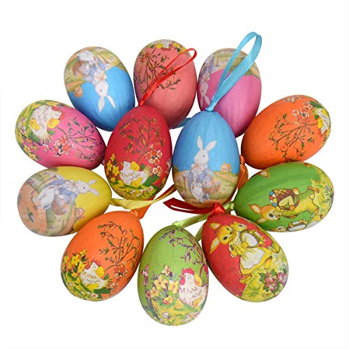 12 Stück Osterdeko Ostern Ei Deko zum Aufhängen, Bunt Ostereier Bunte Deko Bemalen Osterdekoration mit Seil für Osterbaum, Ostern Eier Basteln für Dekoration und Geschenke von MOREASE