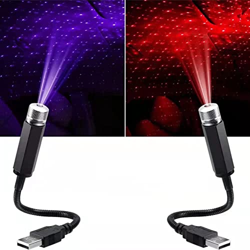 2 Stück USB Nachtlicht, Mini Sternenhimmel Projektor Auto Lampe Nachtlicht Sternenhimmel Stern LED Sternen Projektor für Auto Deko Innen Decke Schlafzimmer Party (Blau+Rot) von MOREASE