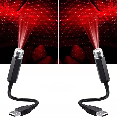 2 Stück USB Nachtlicht, Mini Sternenhimmel Projektor Auto Lampe Nachtlicht Sternenhimmel Stern LED Sternen Projektor für Auto Innenraum Deko Innen Decke Schlafzimmer Party (Rot) von MOREASE