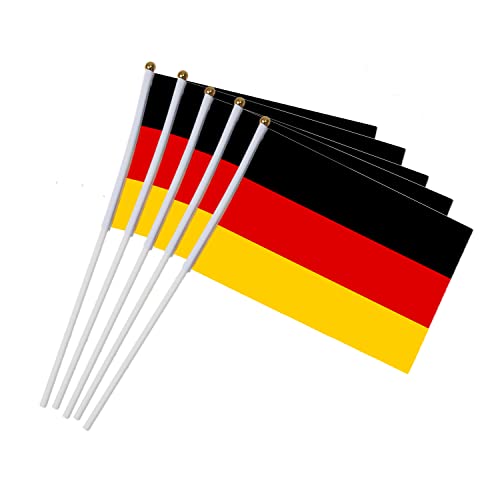 5 Stück Kleine Deutschland Flagge, Deutsche Handheld Mini Flagge mit 12" weißem Pole - 5 x 8 Zoll Handgehaltene Germany Stick Flaggen für Europameisterschaft 2022 WM Hausgarten Party Bar Dekoration von MOREASE