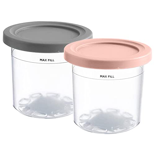 Creami Behälter für Ninja Creami, 2/4 Stück Creami Pint mit Deckel, Auslaufsichere Eisbehälter Eiscreme Pint für Ninja Eismaschine NC301 NC300 NC299AMZ CN305A CN301CO Serie (Grau+Rosa) von MOREASE