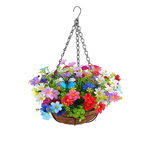 MOREASE Künstliche Hängekörbe Outdoor, Gefälschte Hängekörbe mit Künstlichen Blumen Blumentopf, DIY Künstliche Outdoor-Pflanzen und Blumen, Hängende Haustür Pflanzen für Outdoor Außen Garten, G von MOREASE