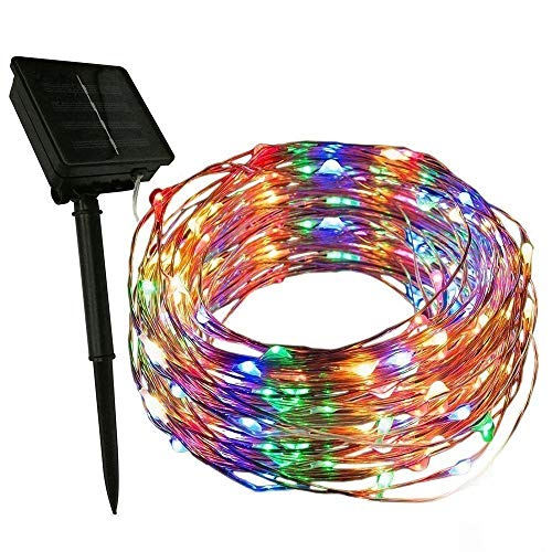 MOREASE Solar Lichterkette Aussen - 10M 100 LED Lichterkette Außen Wetterfest Solar Kupferdraht Solarlichterkette für Balkon,Bäume,Terrasse,Hochzeit,Party,Garten,Hof,Tor Deko (Bunt) von MOREASE