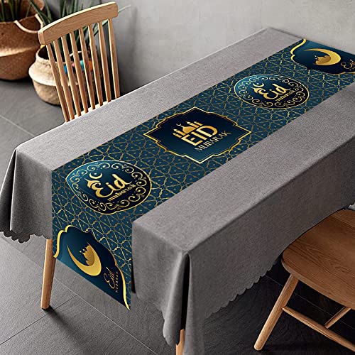 Ramadan Tischläufer Groß Eid Mubarak Tischwäsche, Eid Ramadan Stern Mond Moschee Tischläufer Dekorative Muslim Polyester Tischdecke Dekor Eid für Zuhause Esszimmer Dekoration 32x180cm (Grün) von MOREASE