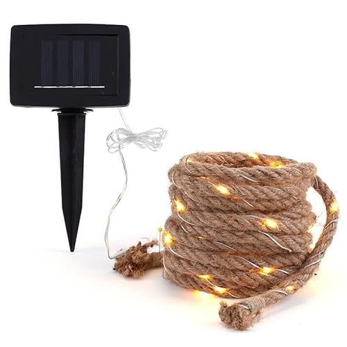 Solar Lichterkette Seil Aussen, 5M Sisalstern Beleuchtet Lampe, Wetterfest Gartenleuchte mit 100 LED Warmweiße Lichterkette Außen Solarlichterkette für Balkon,Bäume,Terrasse,Hochzeit,Party,Garten,Hof von MOREASE