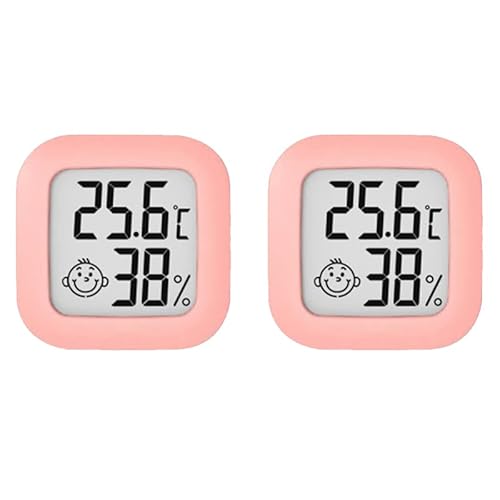 Thermometer Hygrometer Innen, 2 Stück Raumthermometer Digital Temperaturmessgerät Innen Zimmerthermometer, Luftfeuchtigkeit Meter für Babyzimmer Wohnzimmer Büro Gewächshaus (Rosa) von MOREASE