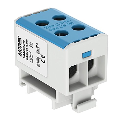 Verteilerblock f. Al/Cu geeignet 4x2,5-35mm2 blau 1po. 1000V AC/DC Klemme isoliert OTL 35-2 MAA2035B10 Morek 4047 von MOREK
