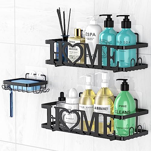 MOREMOCO Duschablage ohne Bohren, 3 Stück Selbstklebend Badezimmer Regal Organizer Rostfrei Schwarz Duschregal für Shampoo und Duschgel von MOREMOCO
