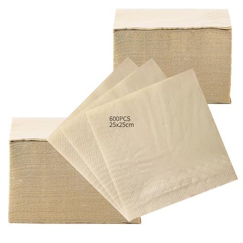 MORGIANA 600PCS Bambus-Cocktailservietten | 2-lagige umweltfreundliche Servietten | biologisch abbaubare Papierservietten | Party Restaurant Weihnachten（25 * 25CM） von MORGIANA