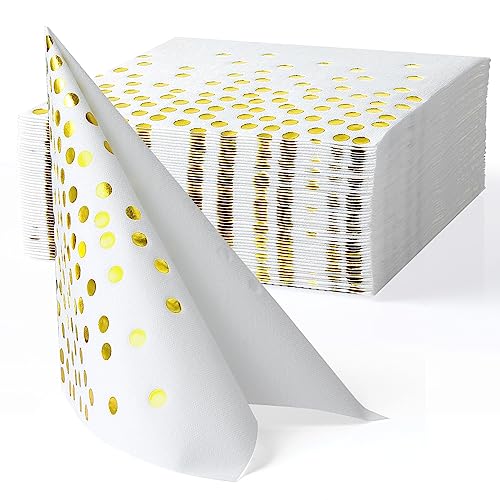 MORGIANA 50 Stück weiße und goldene Servietten, Einwegservietten, umweltfreundlich, für Hochzeit, Party, Geburtstag, Abendessen, Allerheiligen, Katharina, Weihnachten (40 x 40 cm) von MORGIANA