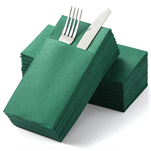 MORGIANA Einweghandtücher, Gästehandtücher aus Leinen, Papierservietten aus Stoff, Papierhandtücher für Bad, Hochzeit, Partys, Restaurant, Veranstaltungen (50 Grüne Tasche) von MORGIANA