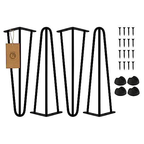 MORIA DESIGN 4er Set Hairpin Leg | Möbelfüße, Tischbeine von 10 bis 80 cm | für Schrank, Hocker, Nachttisch, Couchtisch | Tischfüße mit Bodenschoner und Schrauben | 51 cm - 3 Streben (Metall, Schwarz) von MORIA DESIGN