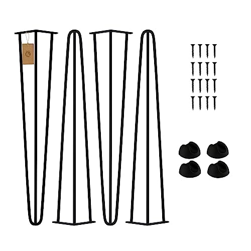 MORIA DESIGN 4er Set Hairpin Leg | Möbelfüße, Tischbeine von 10 bis 80 cm | für Schrank, Hocker, Nachttisch, Couchtisch | Tischfüße mit Bodenschoner und Schrauben | 71 cm - 3 Streben (Metall, Schwarz) von MORIA DESIGN