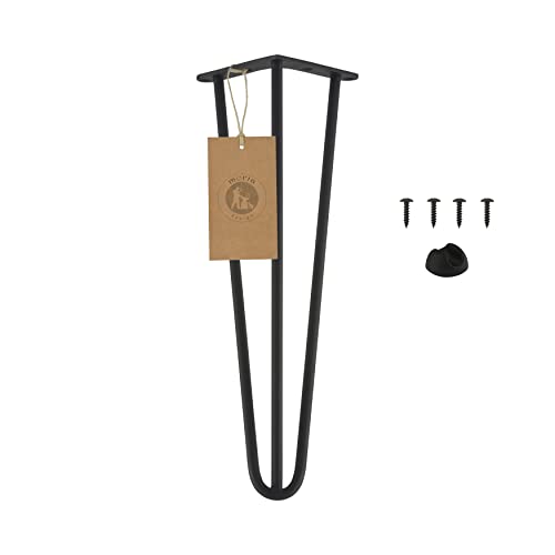 Moria Hairpin Leg 1 Stück | Möbelfüße, Tischbeine von 10 bis 80 cm | für Schrank, Hocker, Nachttisch, Couchtisch | Tischfüße mit Bodenschoner und Schrauben | 41 cm - 3 Streben (Metall, Schwarz) von MORIA DESIGN