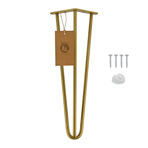 Moria Hairpin Leg 1 Stück | Möbelfüße, Tischbeine von 10 bis 80 cm | für Schrank, Hocker, Nachttisch, Couchtisch | Tischfüße mit Bodenschoner und Schrauben | 41 cm - 3 Streben (Metall, Gold) von MORIA DESIGN